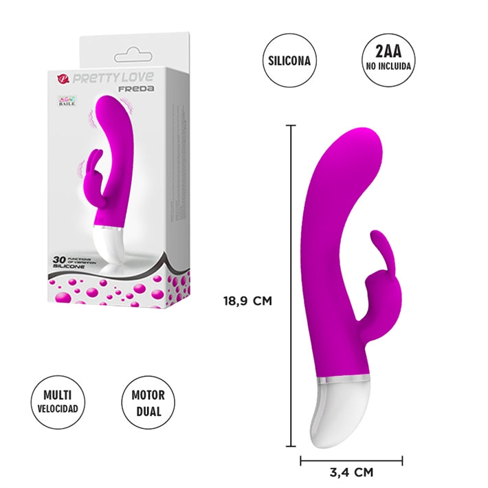 Vibrador siliconado con estimulador de clÃtoris y 30 velocidades