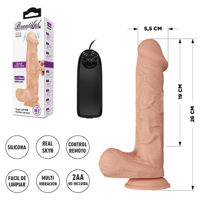 Dildo con sopapa y vibracion de textura pellizcable 26cm total