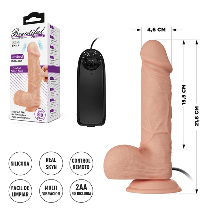 Dildo con vibracion de textura pellizcable con sopapa 21cm total