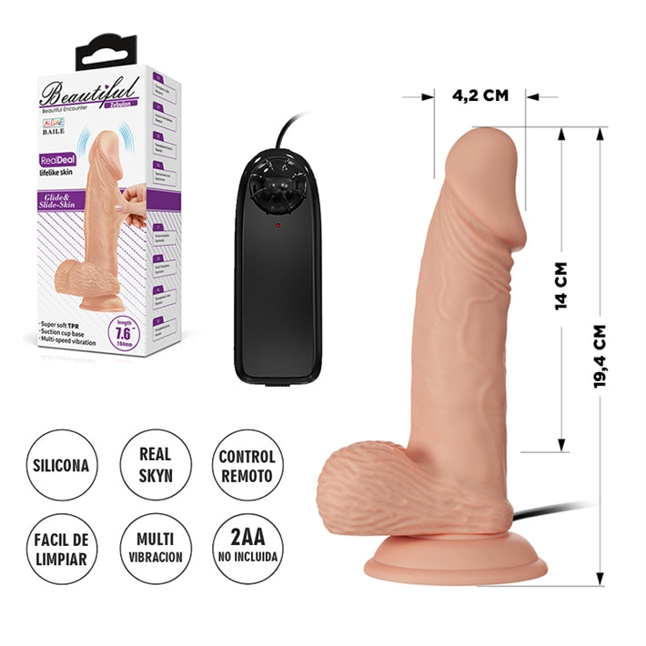 Dildo con vibracion y sopapa de textura pellizcable 19.4cm total