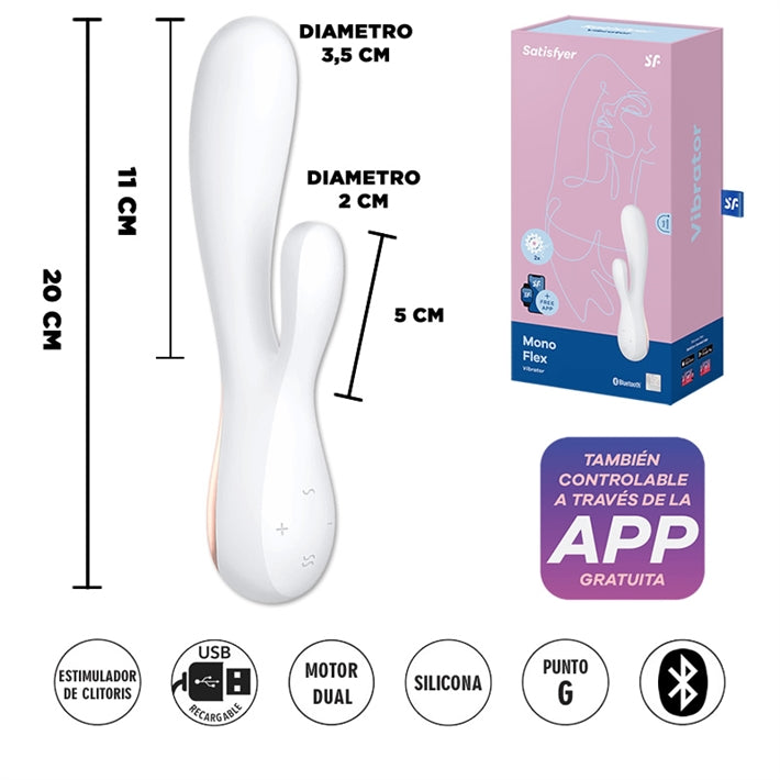 Mono Flex white estimulador de punto G con carga USB y control con APP